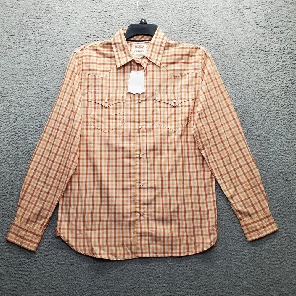 Lot of 2 Levi's Western Pearl Snap Shirt Mens Small Multi Gingham Modern Fit